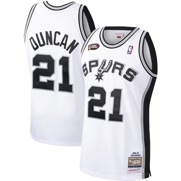 Maillot San Antonio Spurs Homme Tim Duncan 21 1998-1999 Blanc